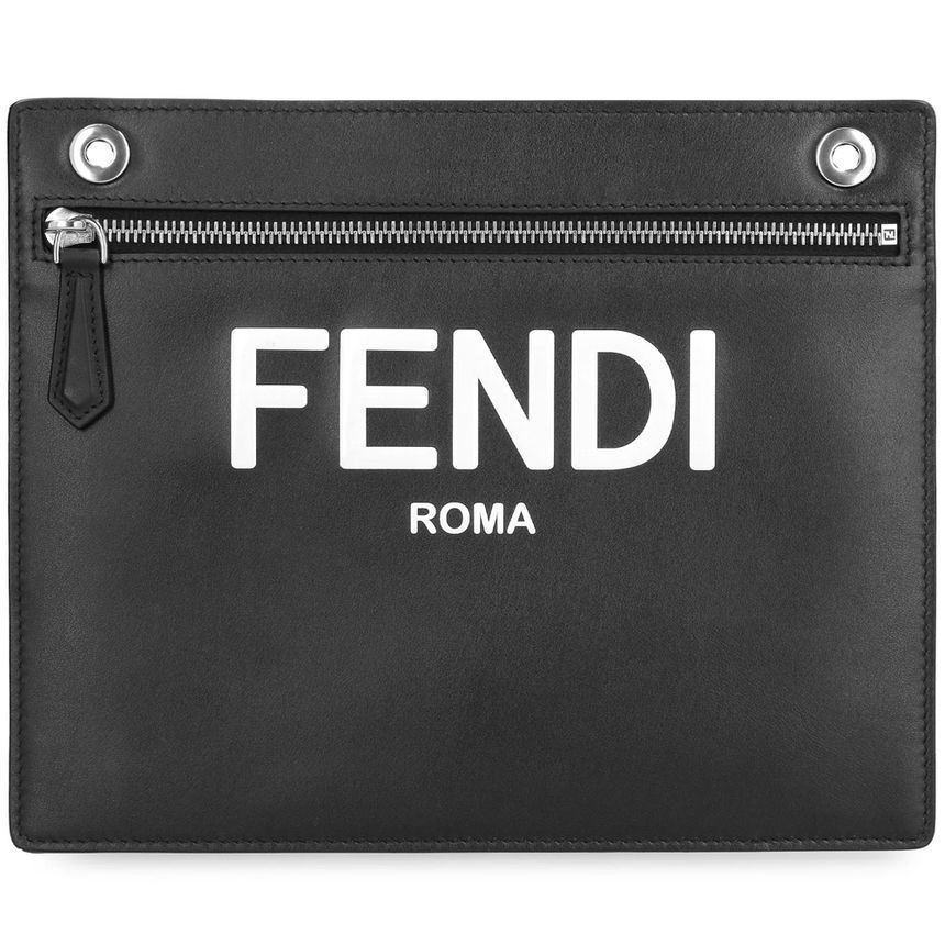 Fendi Jacquard Logo Pocket Clutch Bag 7AR985 AHUF F1GMN