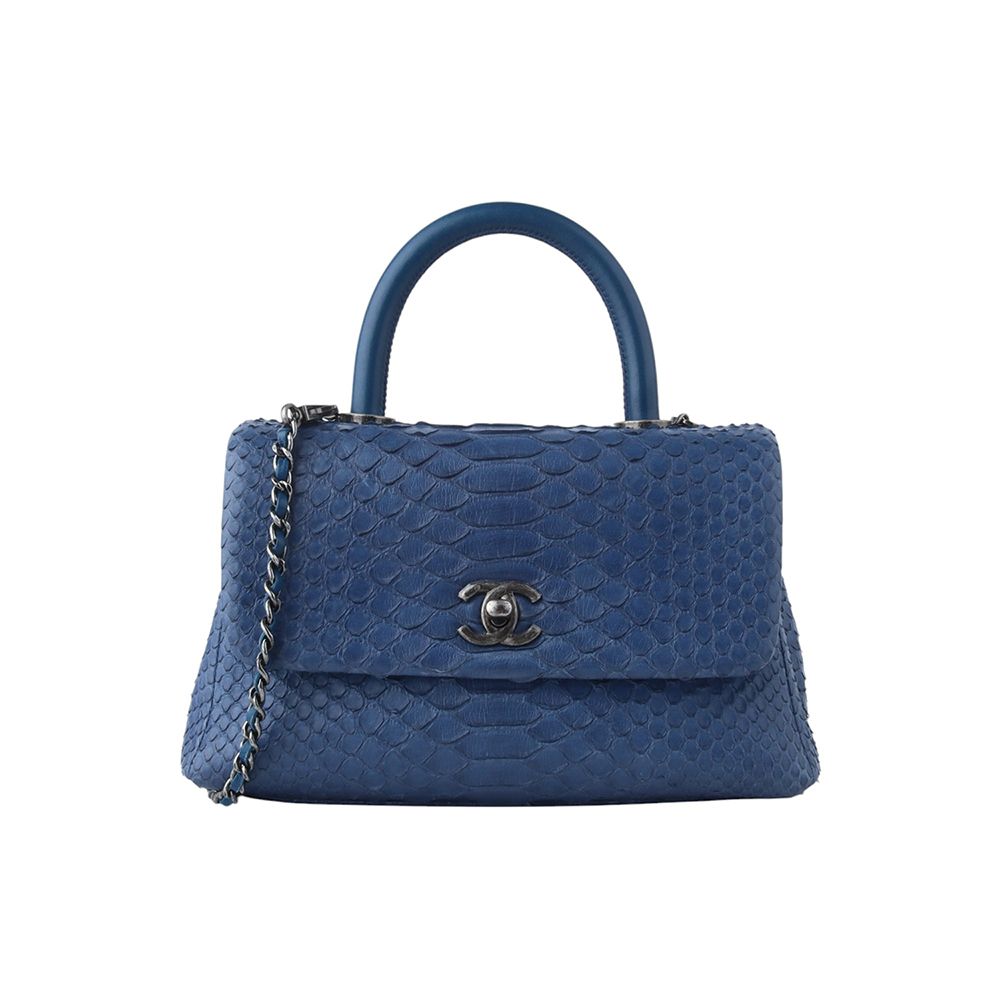 CHANEL Python Coco Handle Small Shoulder Bag Blue 34681-5