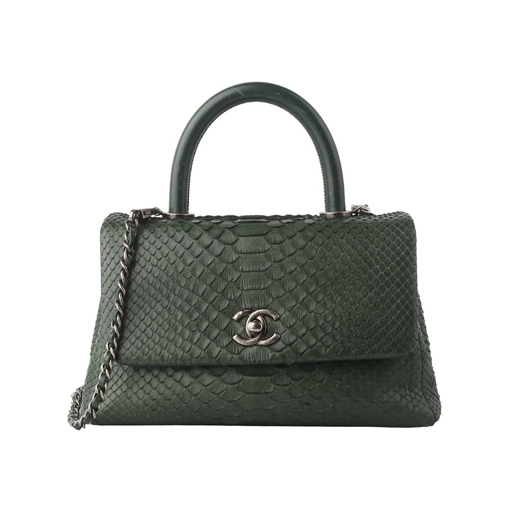 CHANEL Python Coco Handle Small Shoulder Bag Green 34681-4