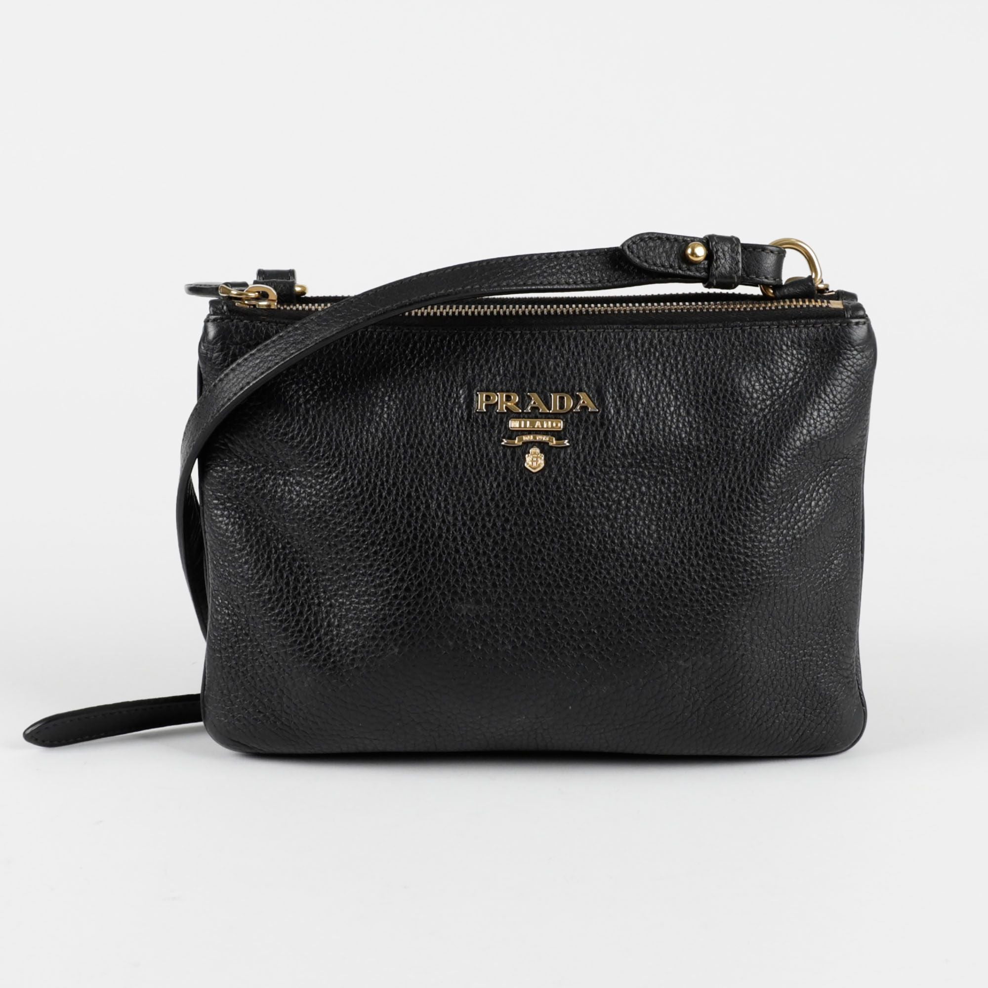 Prada Metal Logo Double Zip Crossbody Bag 1BH046