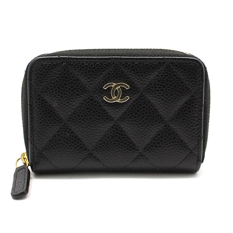 CHANEL Classic Zipper Coin Card Wallet - AP0216 Black Caviar Gold Embellished (SKU: AP0216)