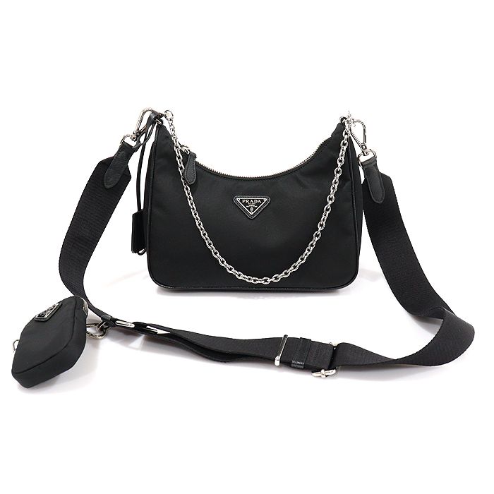 Prada Black Edition Safiano Leather Trimmed Nylon Hobo Bag 2WAY 1BH204