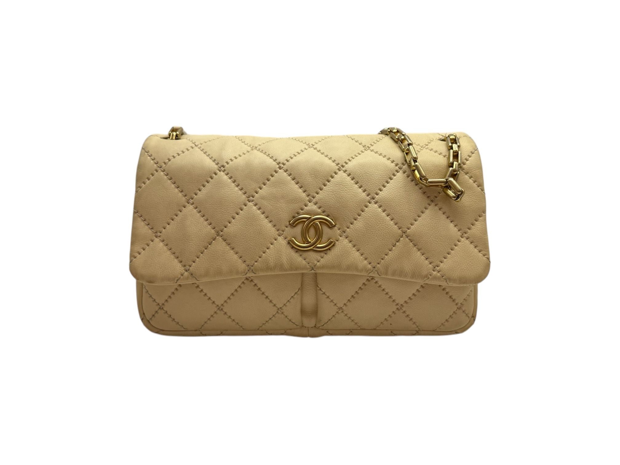 CHANEL Wild Stitch Two-Pocket Flap Shoulder Bag Ivory - SKU 14