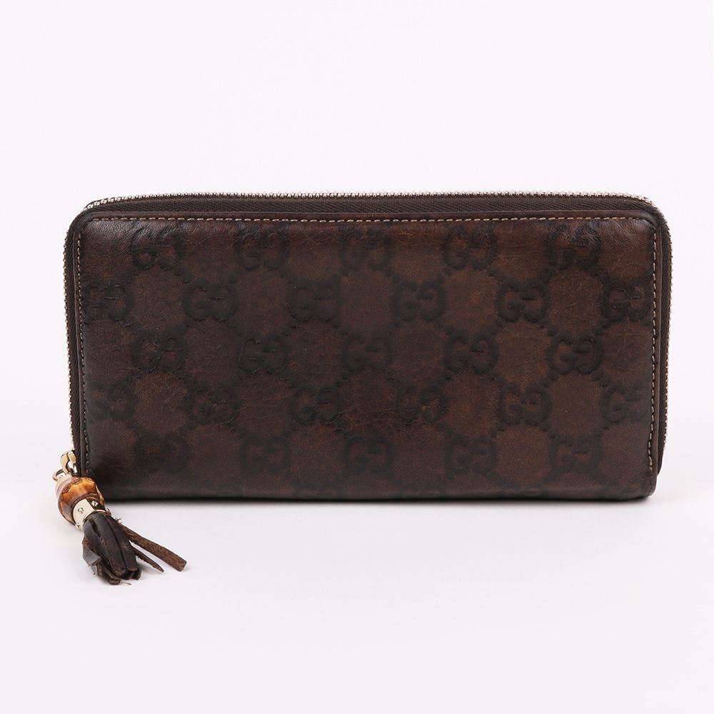 Gucci Brown GG Pattern Snake Zip Long Wallet 307984