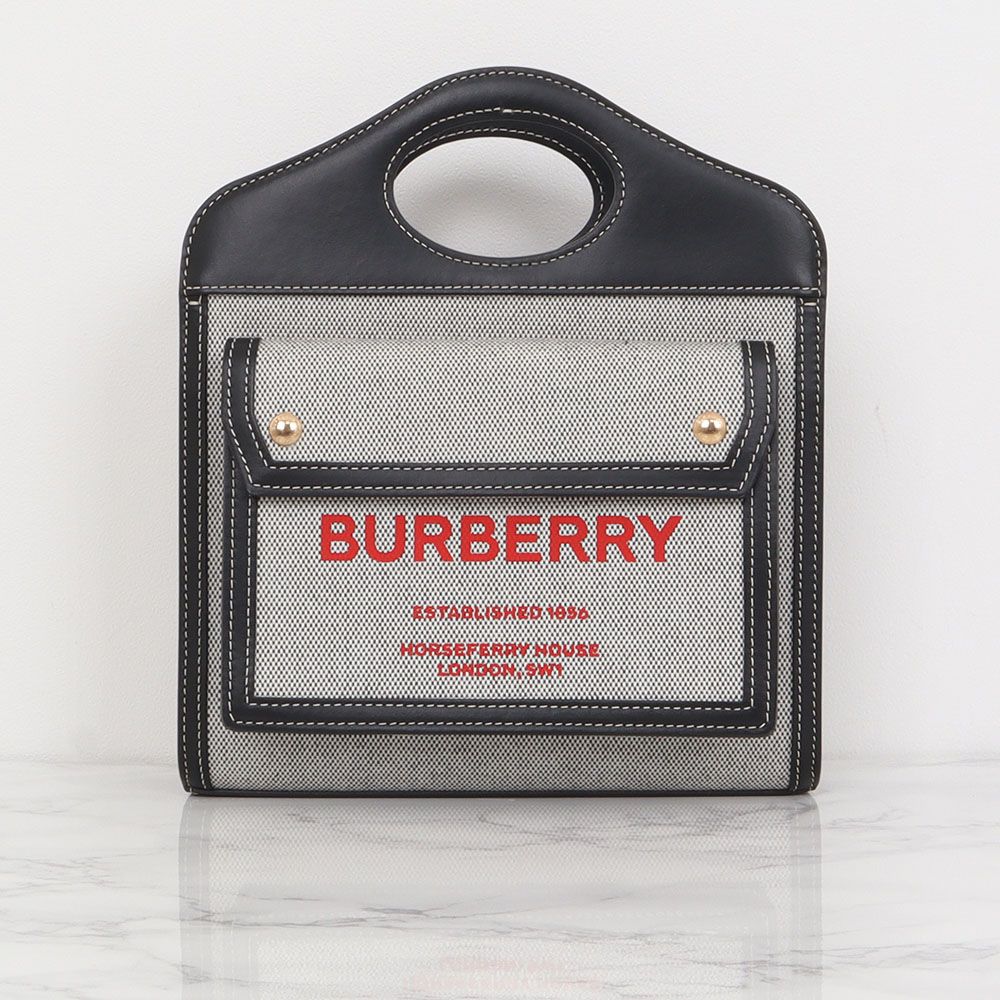 Burberry Mini Triton Canvas Leather Pocket Bag BlackPierrotred 80368141