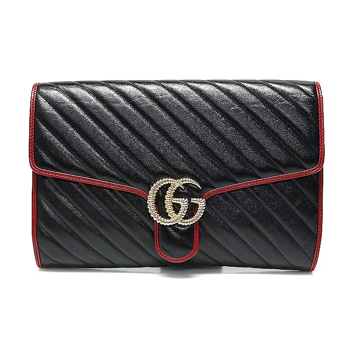 Gucci Matelass Leather GG Marmont Clutch 498079 Black Red (SKU: GG45003GU)