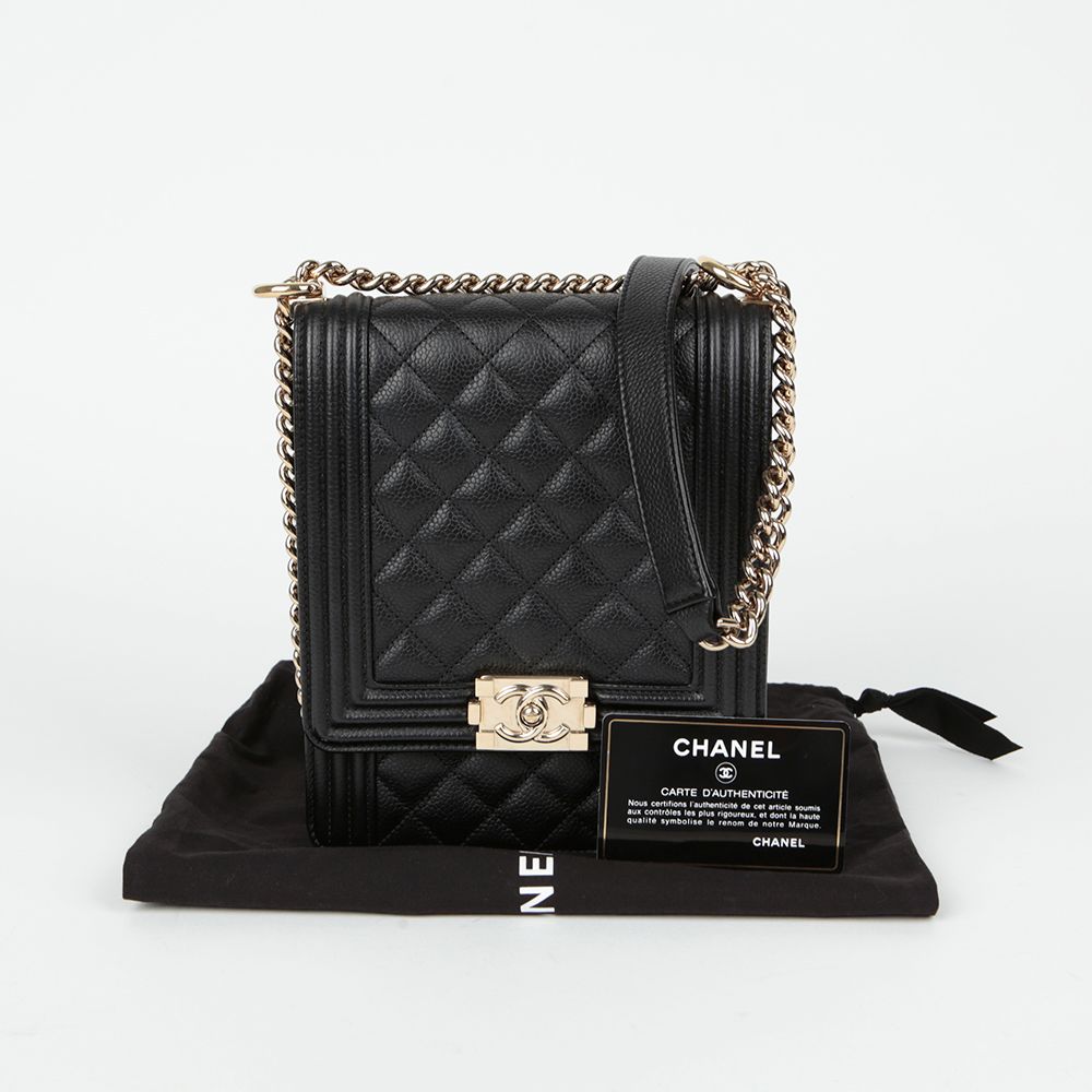 CHANEL Caviar Boy North-South Flap Shoulder Crossbody Bag AS0130