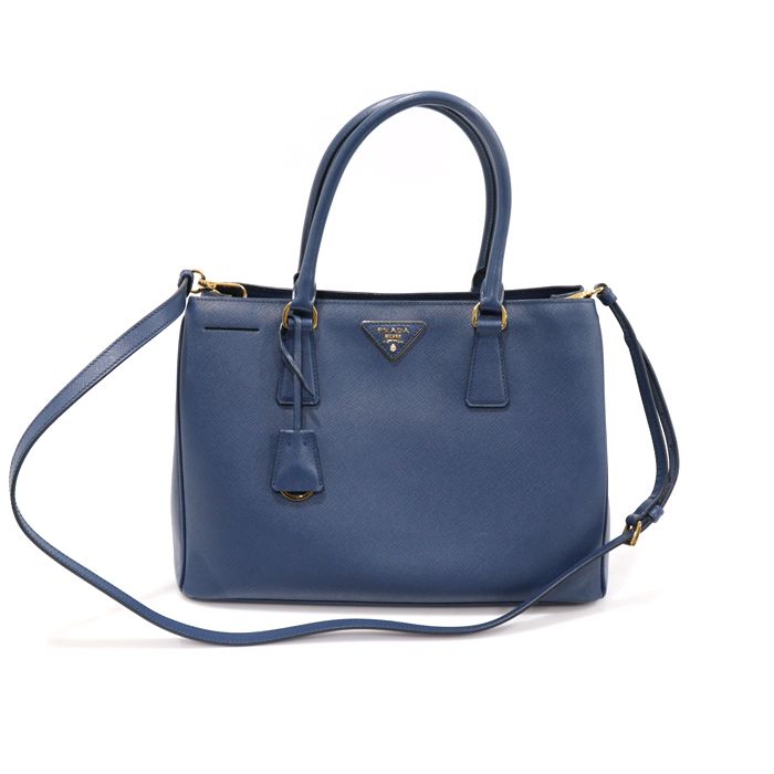 Prada Blue Saffiano Lux Gold Trim Triangle Logo 2WAY Bag 1BA874