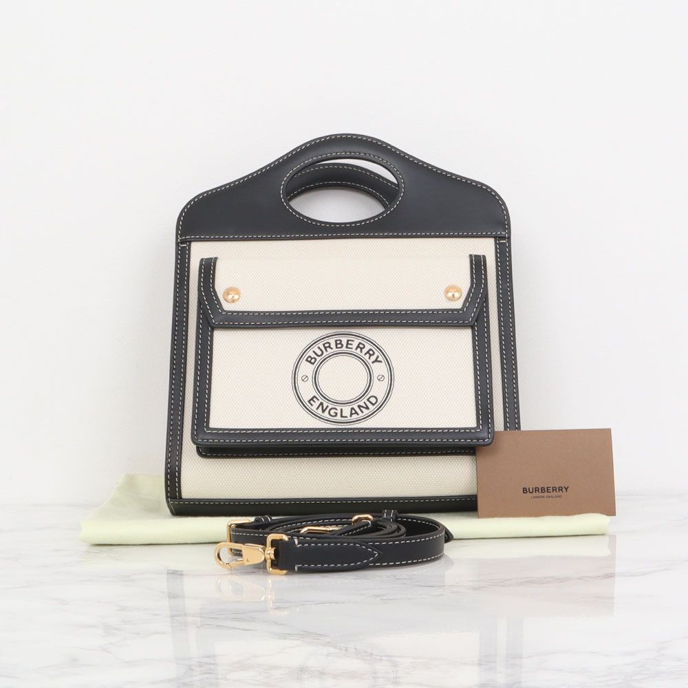 Burberry Mini Logo Graphic Canvas Pocket Tote Bag Black 8028058