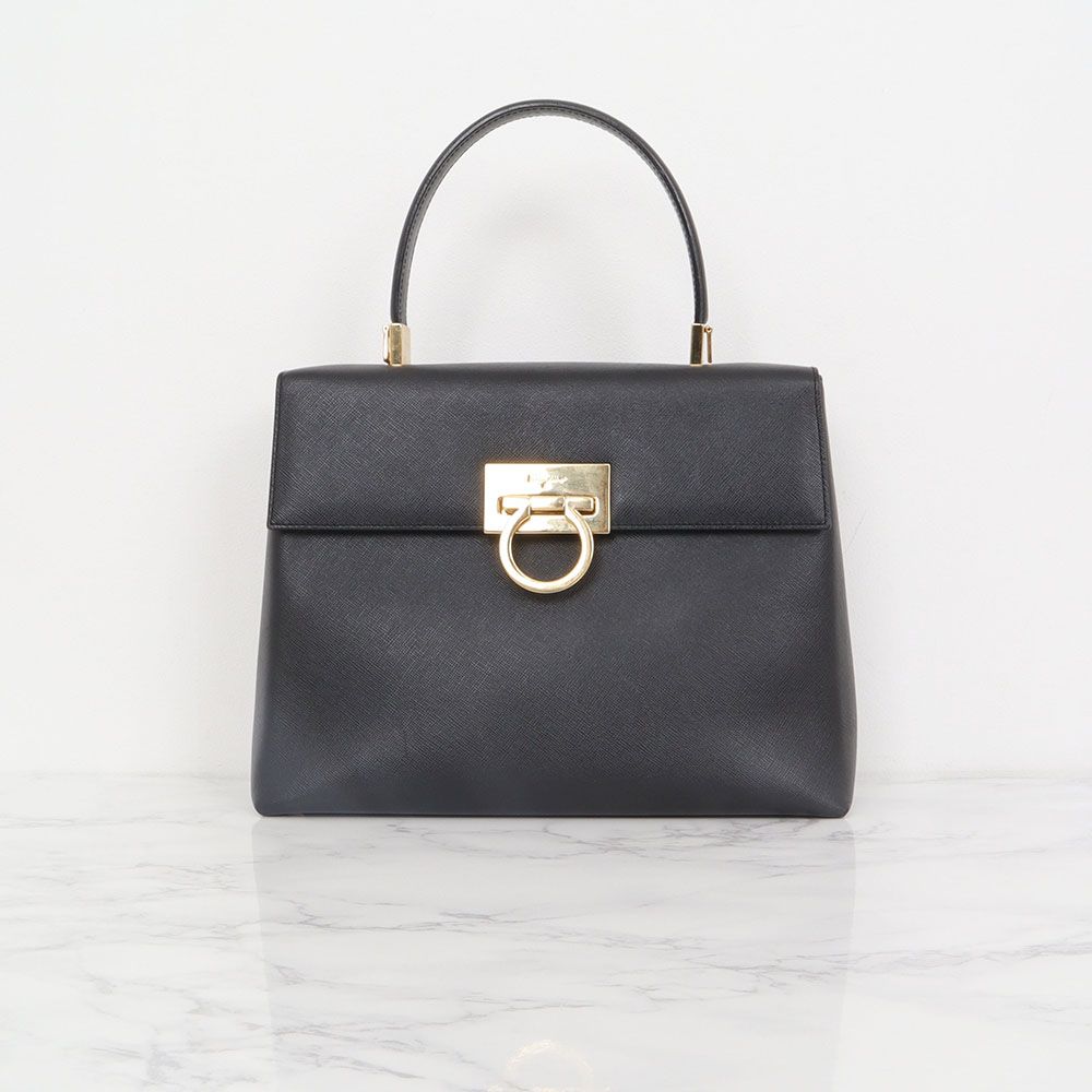Salvatore Ferragamo Two-Way Gold Black Gancini Handbag AF-21 0290