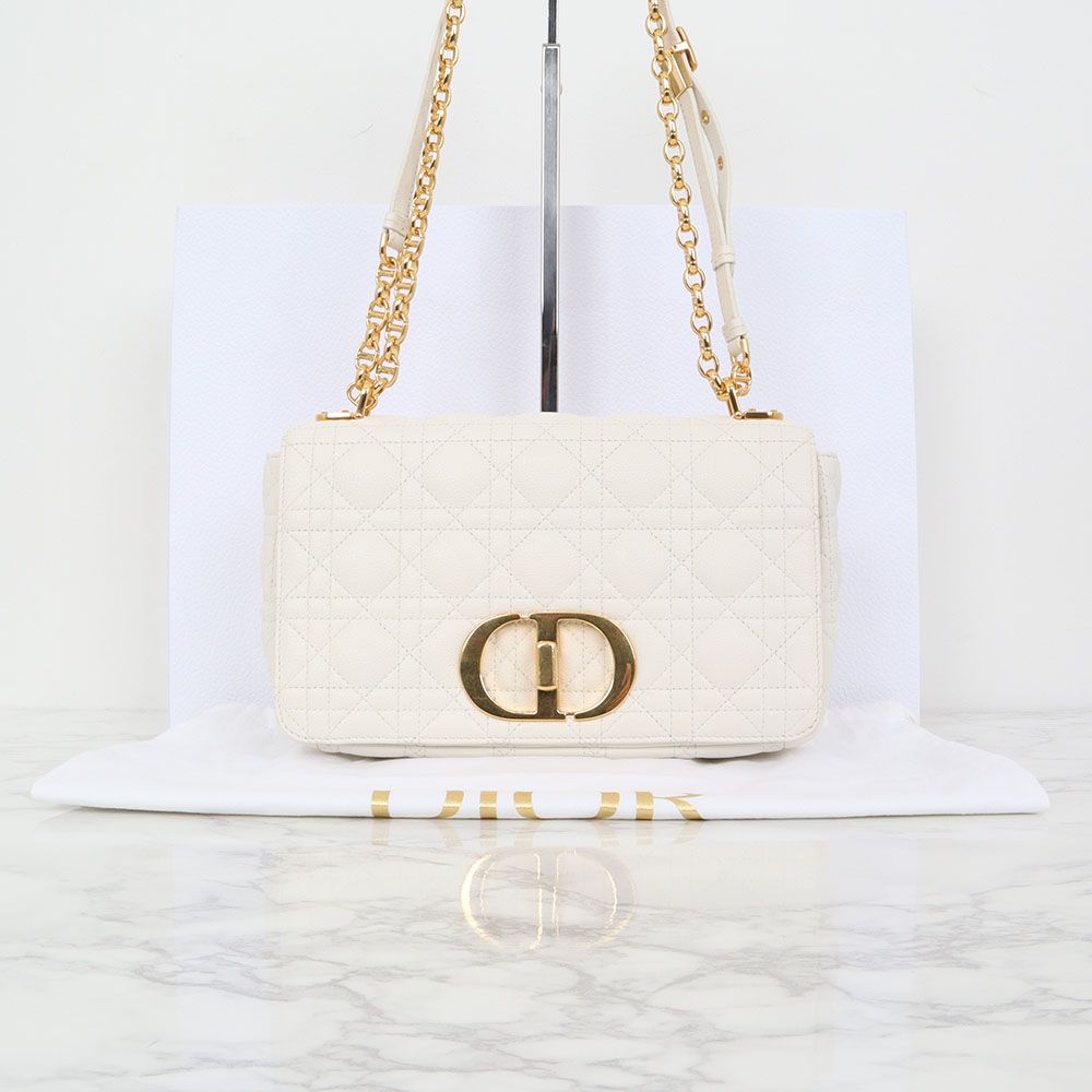 Dior Ivory Caro Shoulder Bag Medium with Gold Chain M9242UWHC M35U