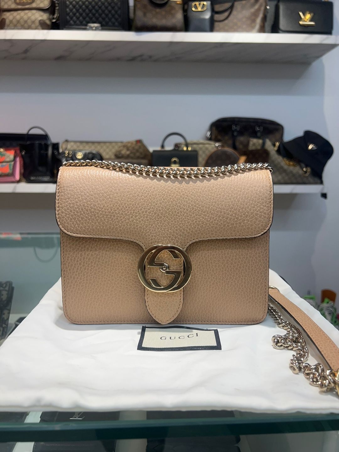 Gucci Interlocking GG Small Chain Bag Beige 510304