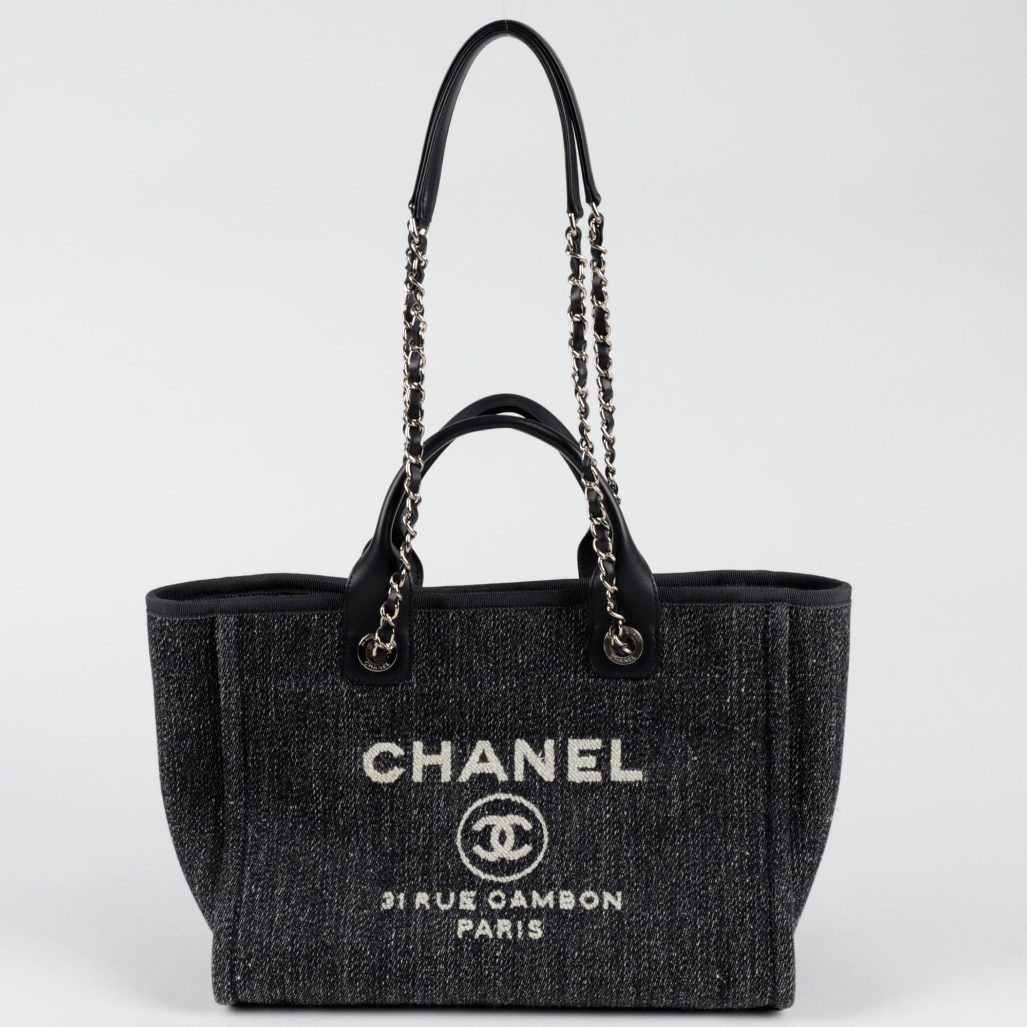 CHANEL Denim Doville Small Shopping Tote Shoulder Bag AS3257
