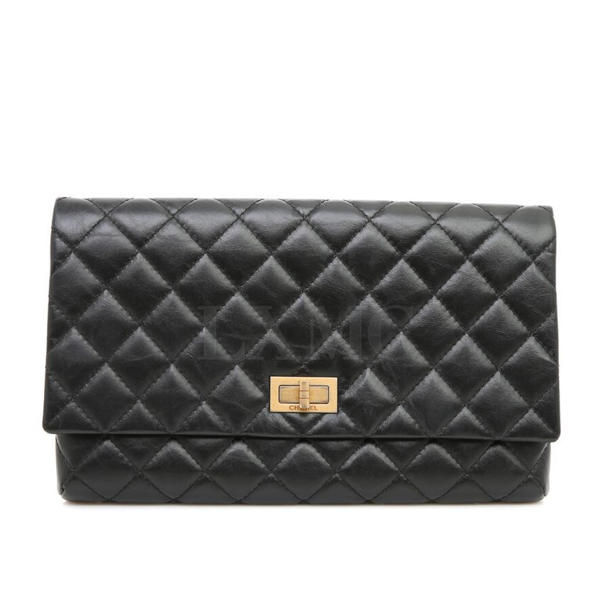 CHANEL Vintage Reissue 2.55 Flap Clutch Black Gold SKUXXXXXX