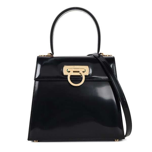 Salvatore Ferragamo Black Coach Iconic Medium Top Handle Kelly Bag 21226874917900208