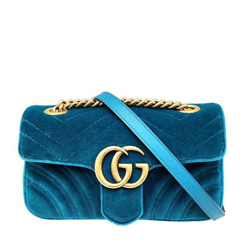Gucci Velvet Matelass Mini Chain Shoulder Bag Blue 446744