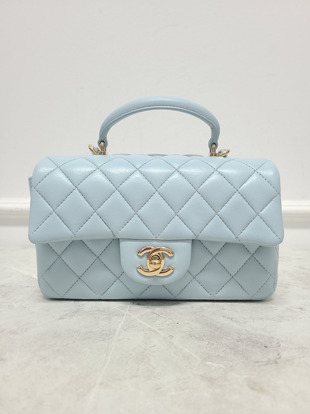 CHANEL Classic Sky Blue Mini Top Handle Lambskin Flap Bag SKU