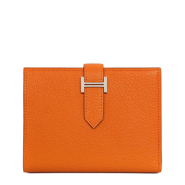 Hermes Orange Leather Wallet with Embossed Logo 00025