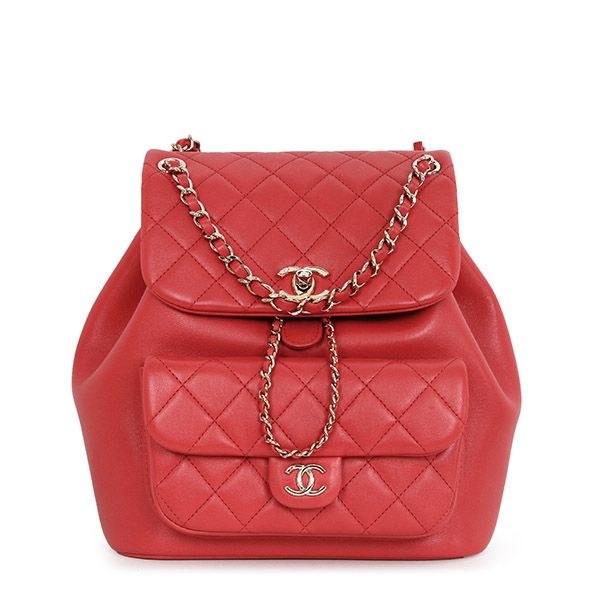 CHANEL Coral Red Duma Quilting Backpack AS3618 00126
