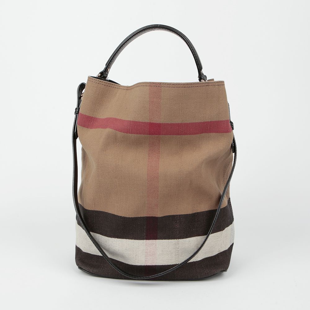Burberry Hobo Medium Check Fabric Tote Shoulder Bag - SKU