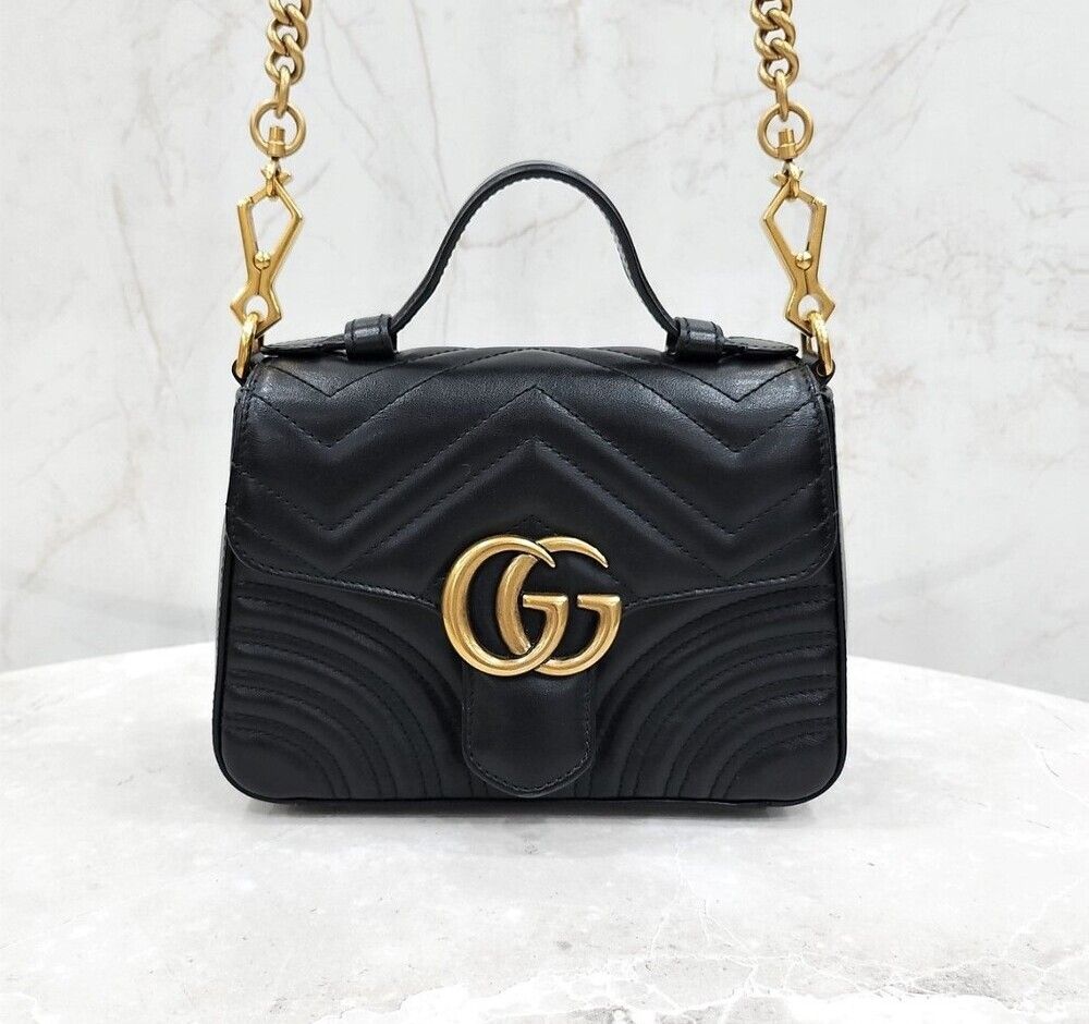 Gucci Black Chevron Leather Mini Top Handle Bag 547260