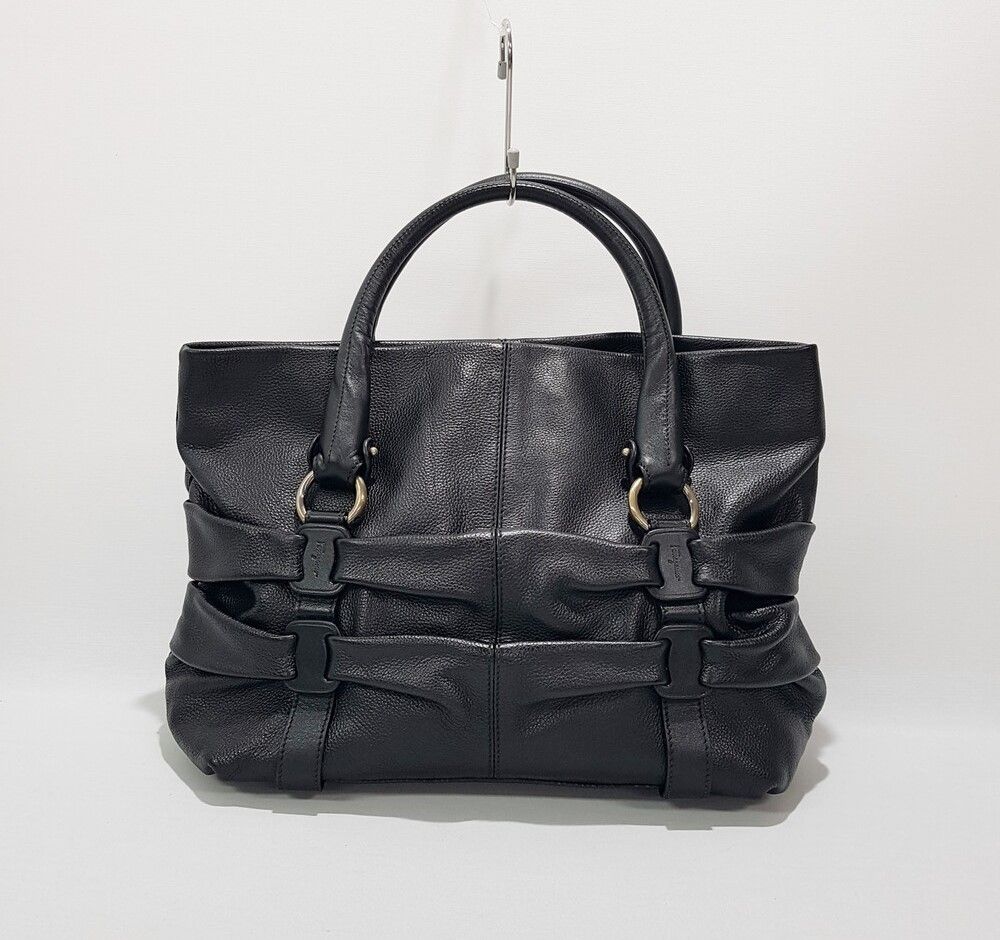 Salvatore Ferragamo Black Leather Tote Bag SKU123