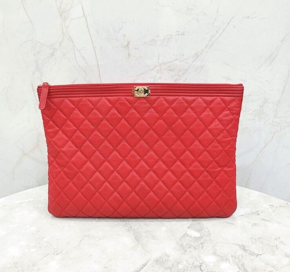 CHANEL Red Boy Caviar Neodium Clutch Bag - SKU