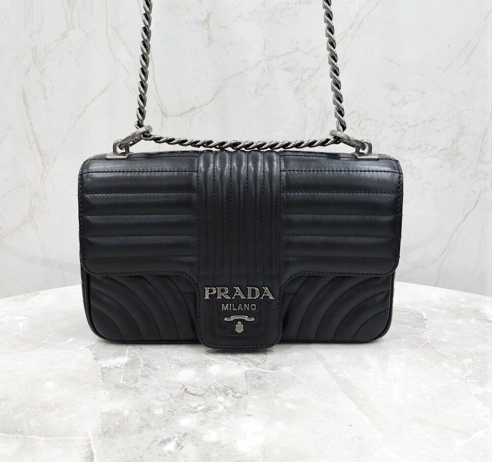 Prada Black Diagram Chain Shoulder Bag 1BD108
