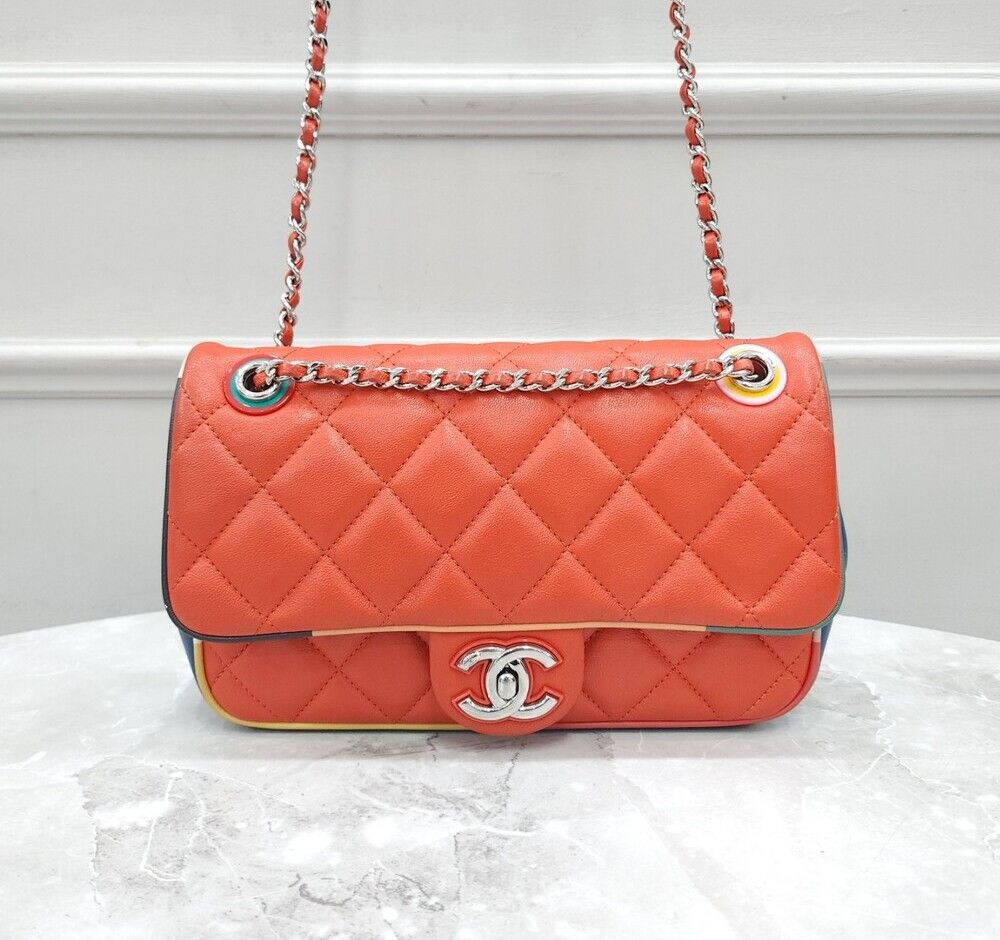 CHANEL Lambskin Multi-Chain Shoulder Bag Size 23