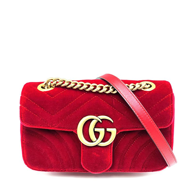 Gucci Velvet Matelasse Mini Chain Shoulder Bag Red 446744