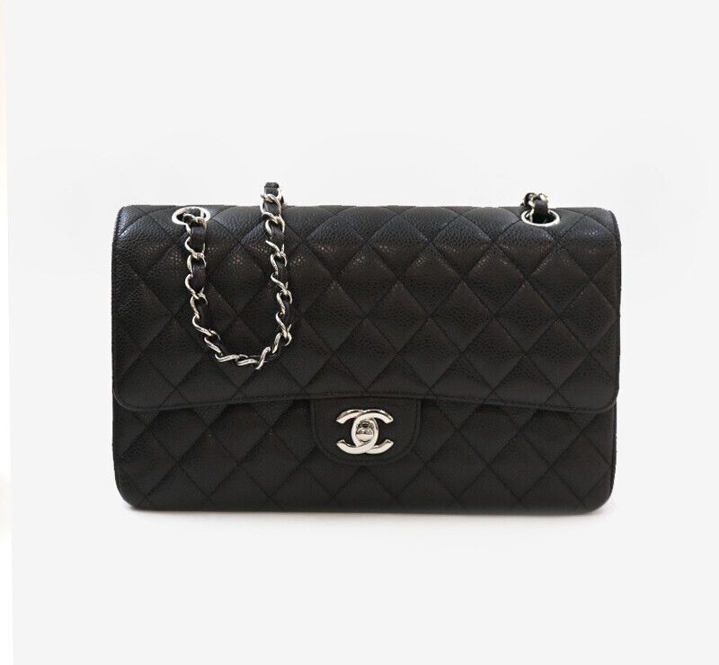 CHANEL Caviar Classic Medium Chain Shoulder Bag Black 1S1199