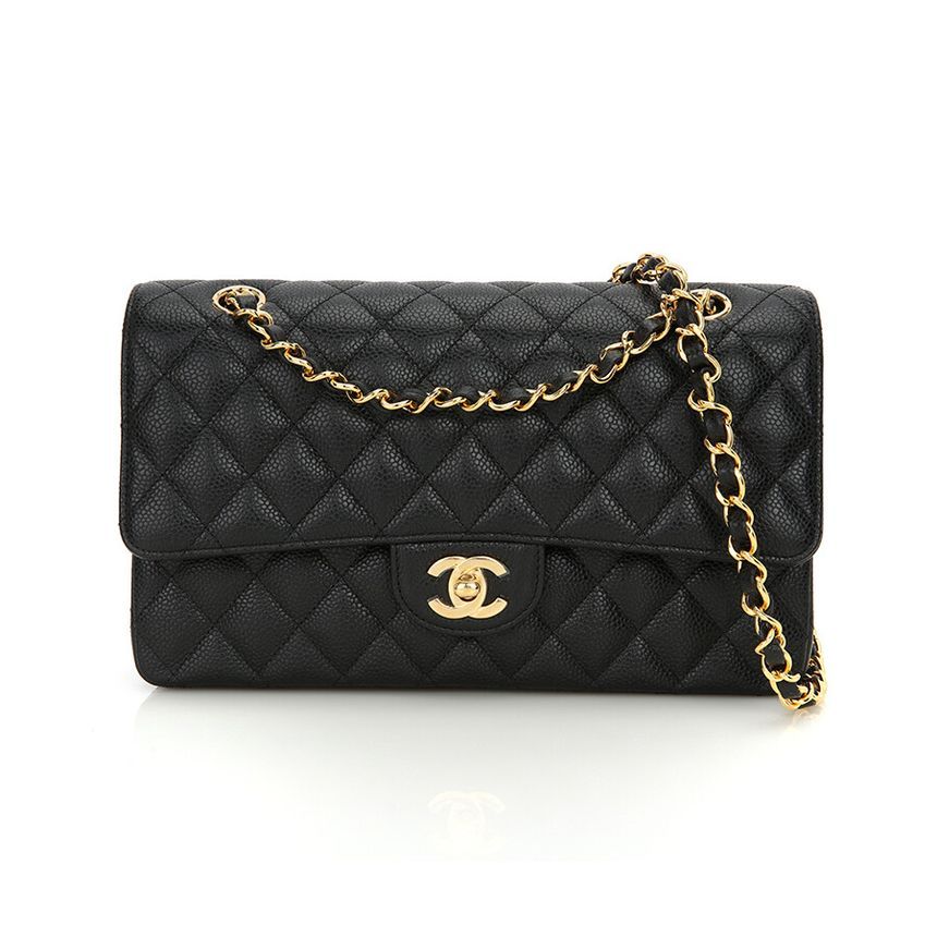 CHANEL Classic Caviar Medium Black Chain Bag A01112