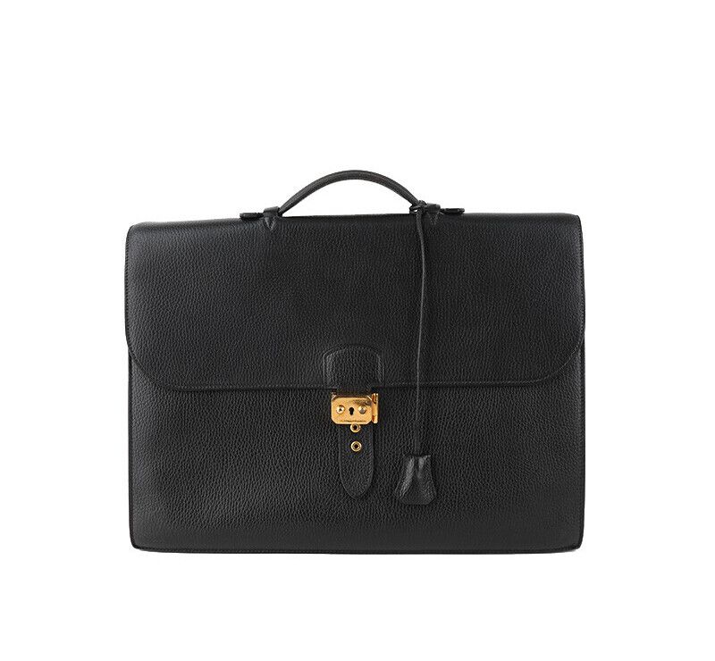 Hermes Black Leather Shoulder Bag with Gold Trim 7222790328