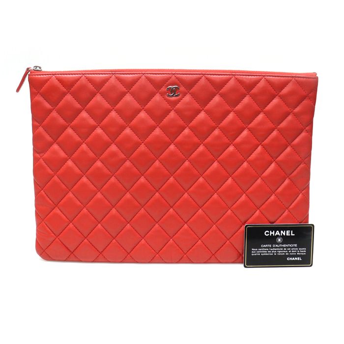 CHANEL Red CC Classic Large Pouch Clutch A69251