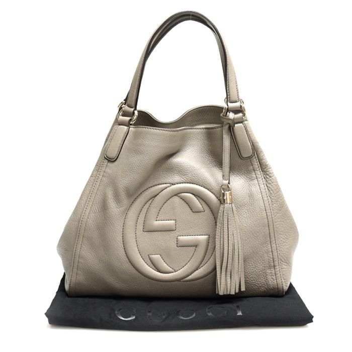 Gucci Light Gray Leather Interlocking G Soho Tassel Shoulder Bag 282309