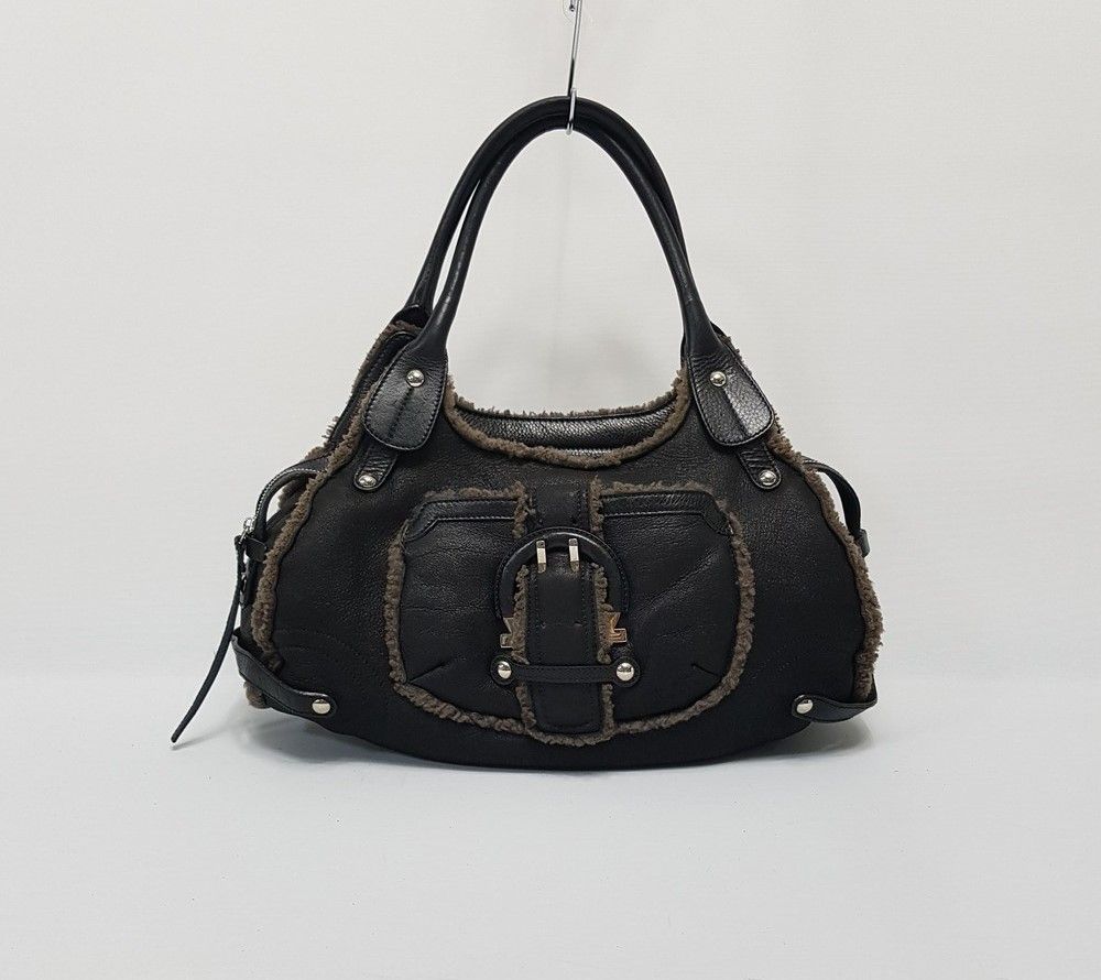 Salvatore Ferragamo Tod Shoulder Bag with Moustache Design - Black SKU123