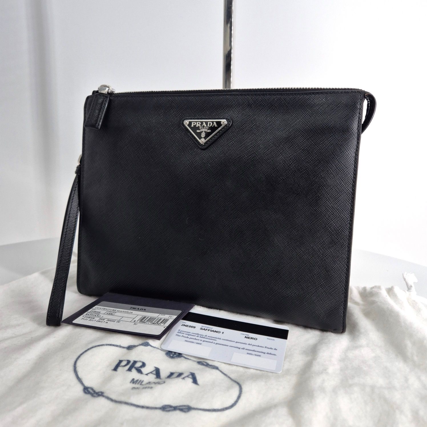 Prada Triangle Logo Strap Clutch Bag Black (2NE009)