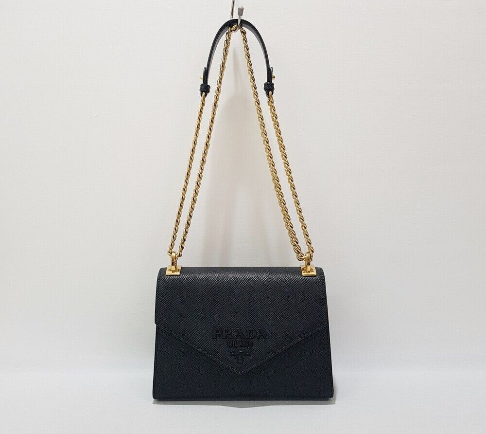 Prada Monochrome Chain Shoulder Bag 1BD127 by Safiano