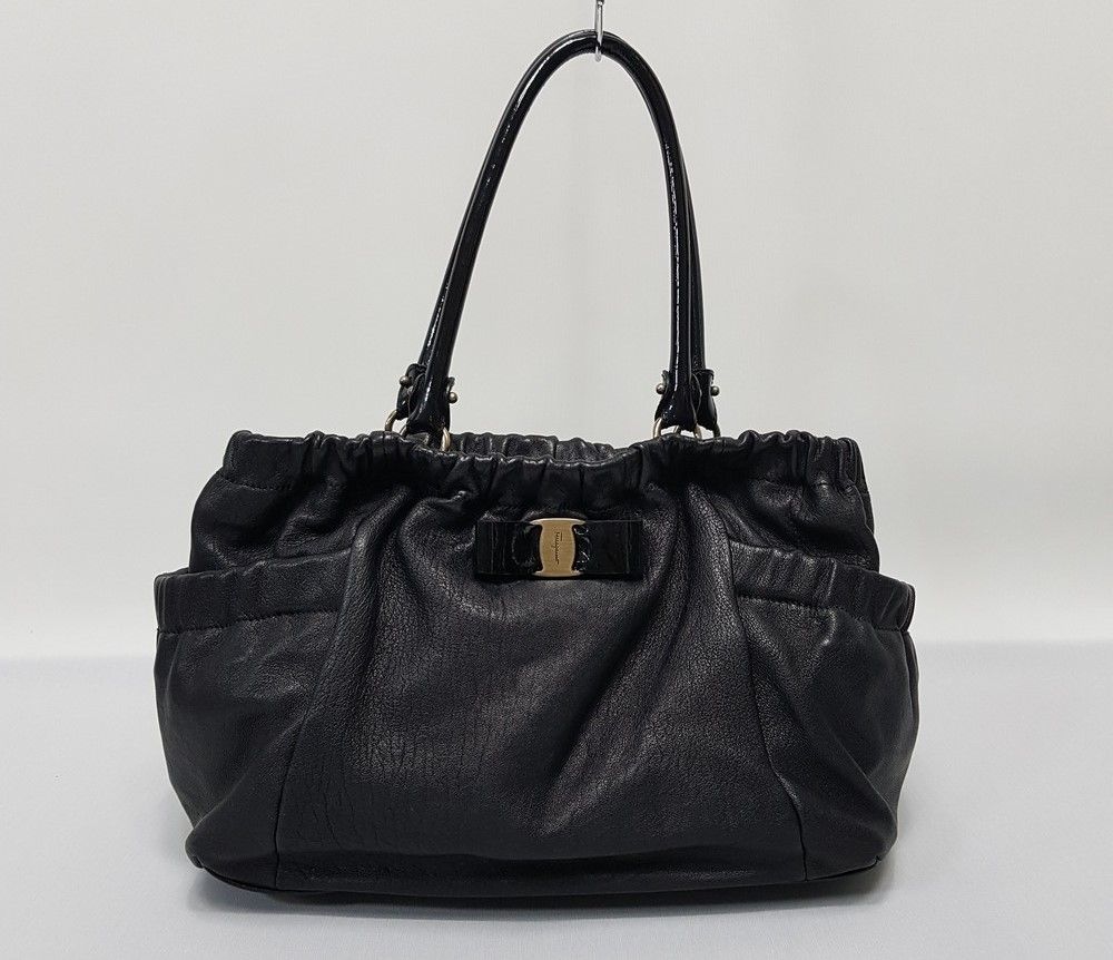 Salvatore Ferragamo Black Leather Shoulder Bag with Bar Decoration - SKU: 123456