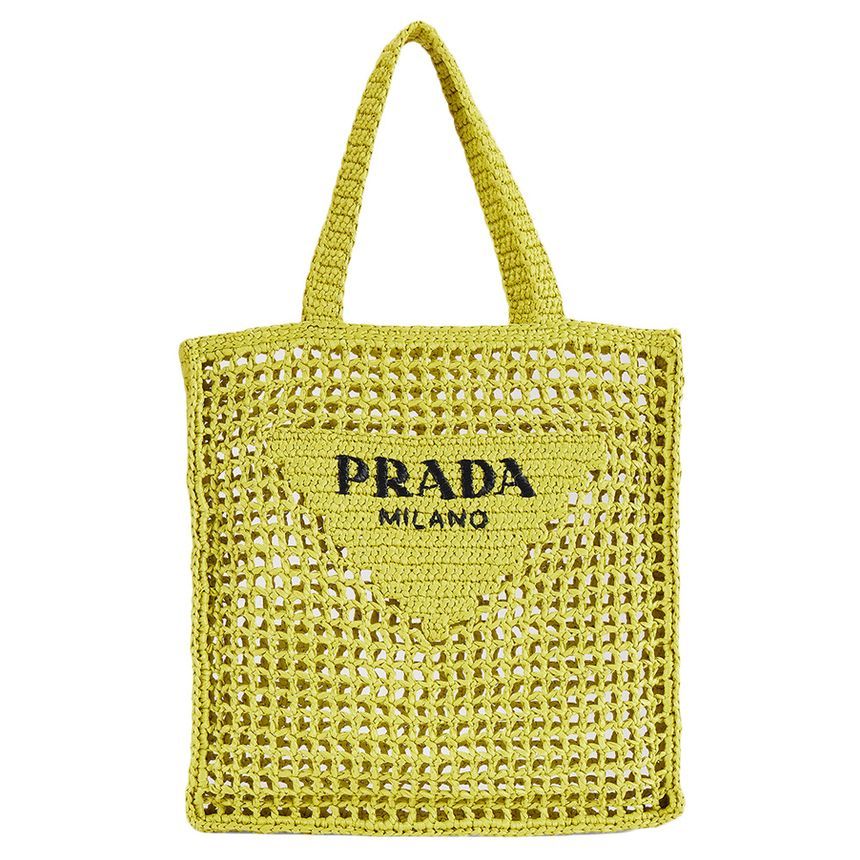 Prada Embroidered Crochet Tote Bag Yellow 1BG393 2A2T F0322