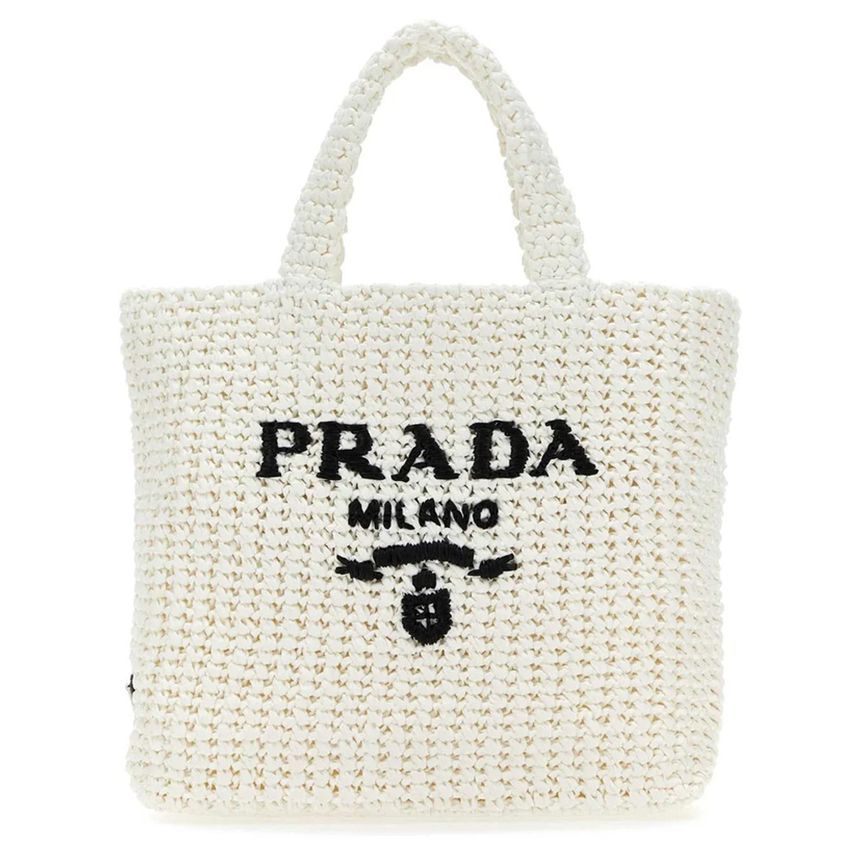 Prada Small Crochet Tote Bag White 1BG422 2A2T F0009
