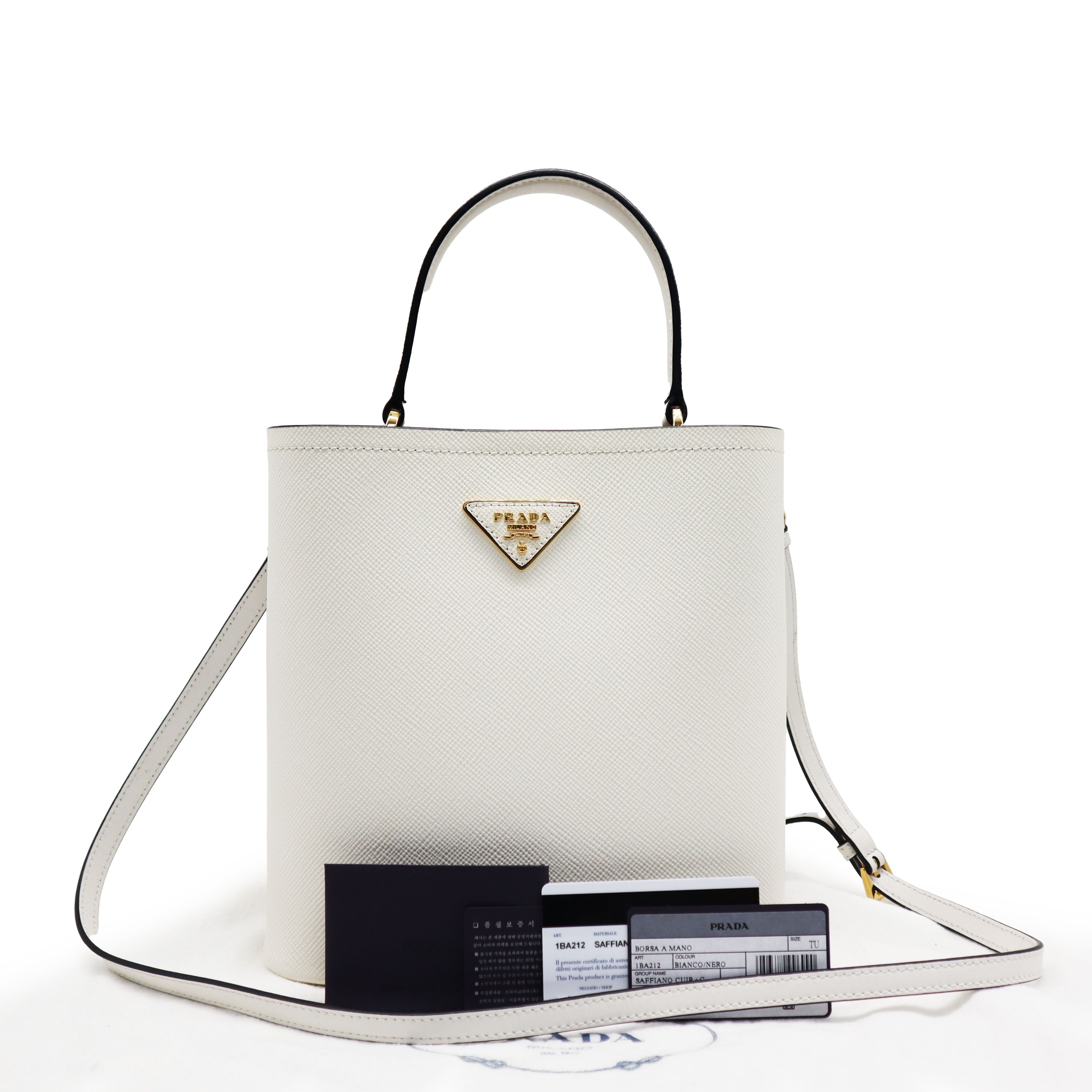 Prada White Saffiano Quilted Pane Medium 2WAY Handbag 1BA212