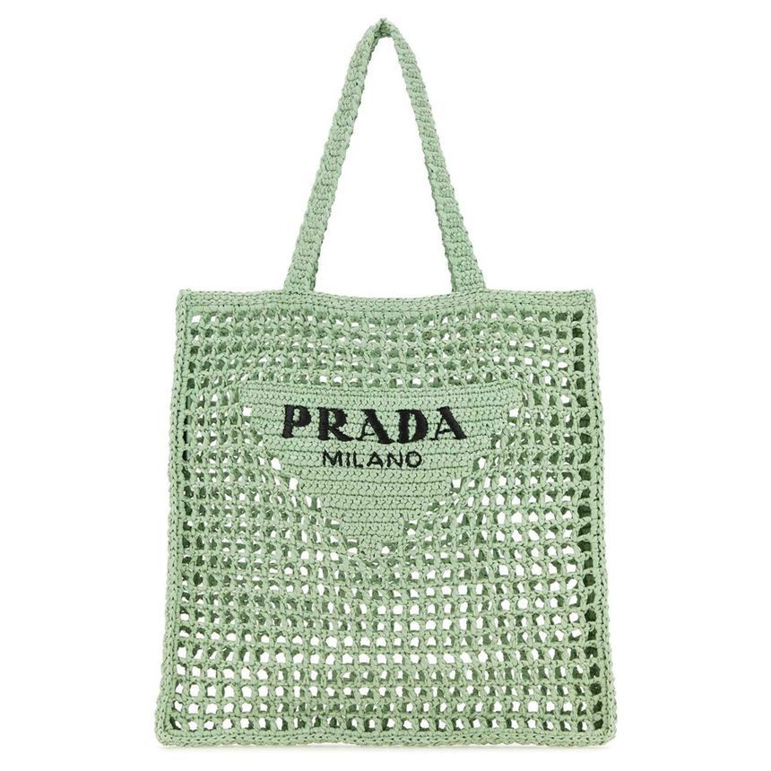 Prada Embroidered Crochet Tote Bag Aqua 1BG393 2A2T F0934