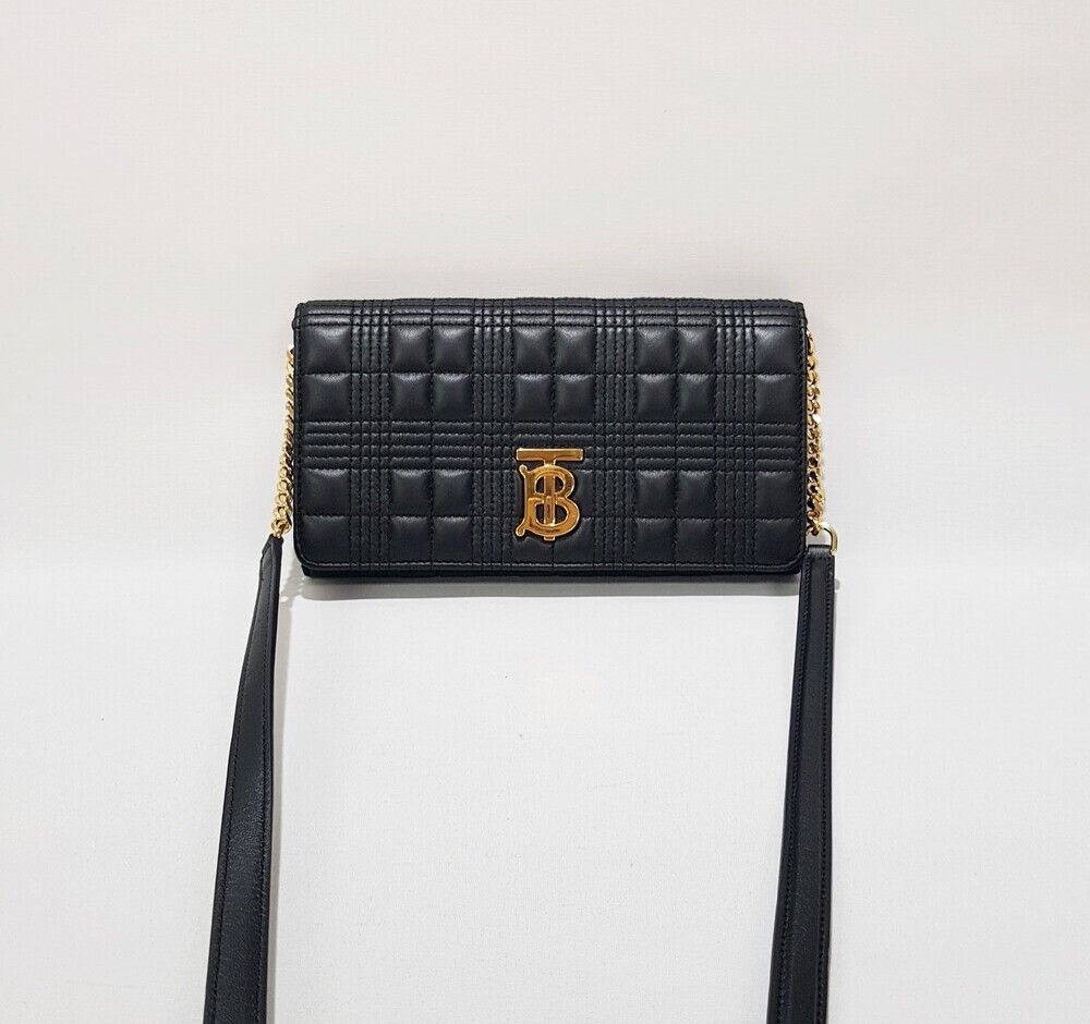 Burberry Quilted Rolla TB Chain Shoulder Bag - Black TB