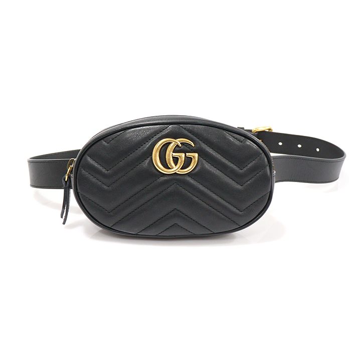 Gucci Black Matelass Chevron Gold GG Marmont Hip Bag 476434