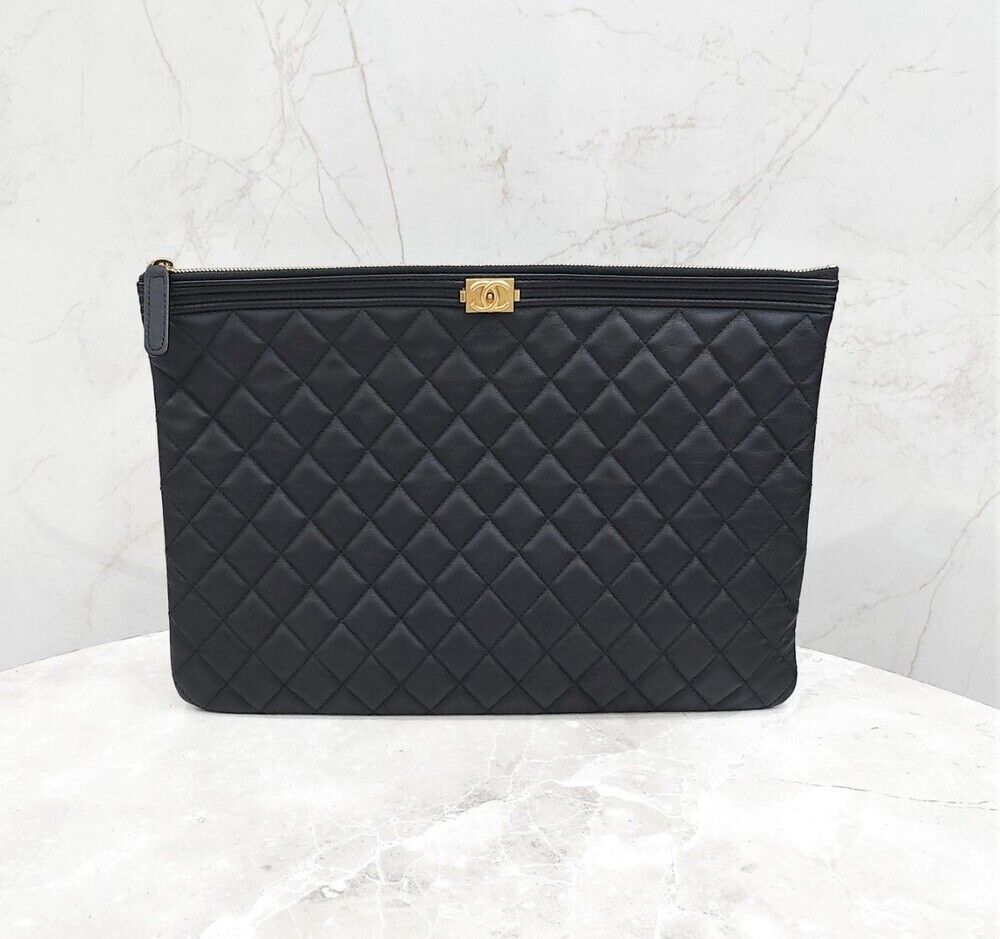 CHANEL Lambskin Clutch Bag Large Gold A84407