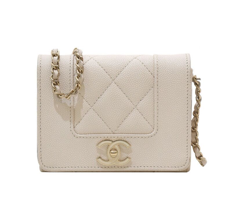 CHANEL Caviar Mini Chain Wallet Crossbody White AP1783