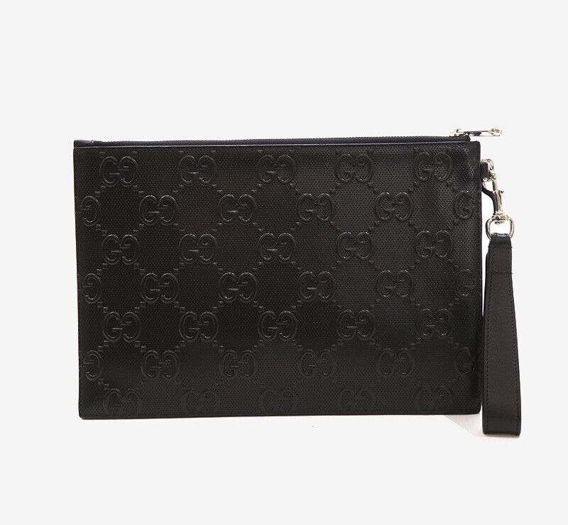 Gucci GG Embossed Pouch Clutch Bag Black 625569