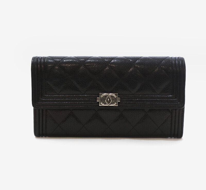 CHANEL Boy Flap Caviar Long Wallet Black 7525967698
