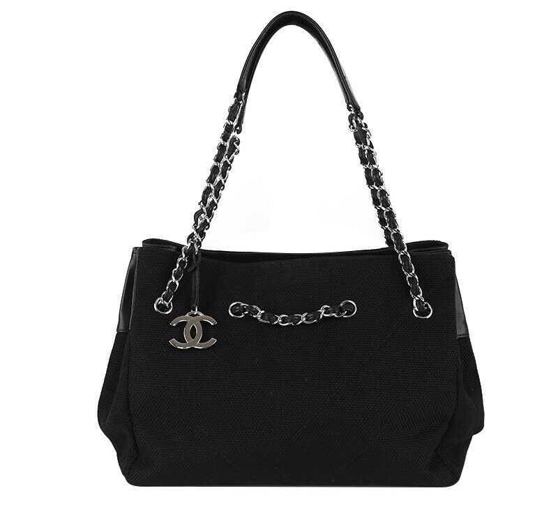 CHANEL Chevron Canvas Chain Tote Shoulder Bag 7224945859